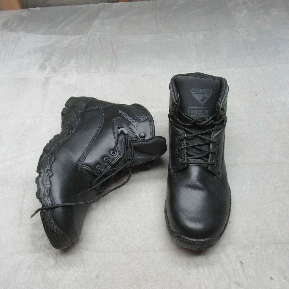 Condor Men 12 Work Boots Black Leather Steel Toe Lace Up Rain Slip Resistant NEW